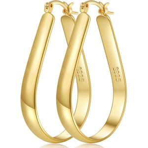 Kal-Boucles D'oreilles Créoles Ovales Hypoallergéniques - Largeur : 5 Mm - Grandes Boucles D'oreilles Légères - Pour Femme Et Fille - 30/40/65 Mm - Neuf