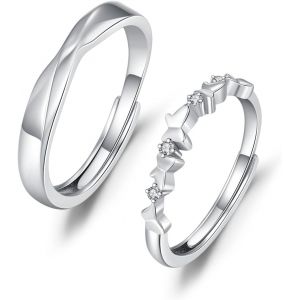 Yemaesre-Love/Infinity/Butterfly Paire De Bagues En Argent Sterling 925 Pour Couple Bague De Fiançailles Bague Réglable Cadeau Pour Elle Et Lui - Neuf