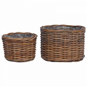 Vidaxl Panier &Agrave; Plantes Avec Stockage 2 Pcs Marron Rattan Kubu - Neuf