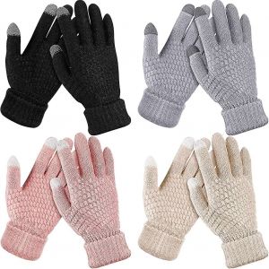 4 Paires Gants À Écran Tactile D'hiver Pour Femmes Polaire Chaude Gants En Tricot Doublés Élastique - Neuf