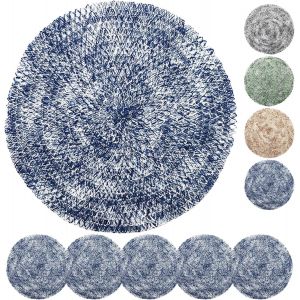 Eryi-Lot De 6 Sets De Table Bleu,38cm Tressé Set De Table Rond Élégants,Antidérapant|Résiste Chaleur|Lavable Pad De Table Décoration Pour Cuisine Restaurant Table À Manger(Stp028) - Neuf