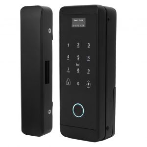 Serrure de porte intelligente avec empreinte digitale et mot de passe, Bluetooth, Wi-Fi, invite vocale, pour porte coulissante en verre et en bois - Neuf