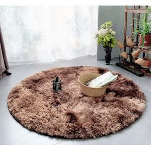 Tapis Rond, Shaggy, Moderne, Pour Salon, Chambre, Salle À Manger Ou Chambre D'enfant, Confortable Et Antidérapant (Café, 120 Cm X 120 Cm) - Neuf
