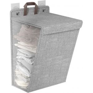 (Gris(M)) Panier à linge mural, sac à linge avec couvercle et large ouverture supérieure, panier à linge suspendu pour dortoir, panier à linge mural, panier à linge mural en maille - Neuf