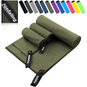 Letnerny-Lot De 3 Serviettes En Microfibre (Grandes 160 X 80 Cm Et 2 Petites 80 X 40 Cm), À Séchage Rapide, En Microfibre, Pour Fitness Et Sport, Pour La Plage, Le Bain, Le Sport Et Le Voyage (Vert - Neuf