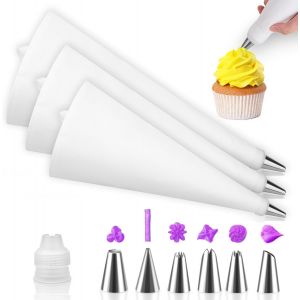 Subzonal-Lot De 3 Poches &Agrave; Douille Professionnelles, 40/35/30 Cm, R&eacute;utilisables, En Coton, Pour D&eacute;corer G&acirc;teaux, Biscuits, Avec 6 Buses En Acier Inoxydable - Neuf