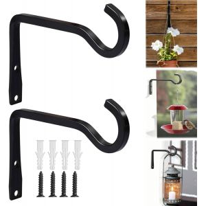 MEVRONISSHOP-Lot de 2 supports de suspension pour pot de fleurs d'ext&eacute;rieur, 15,2 cm, noir en m&eacute;tal, avec vis pour suspendre des plantes, mangeoires &agrave; oiseaux, lanternes, carillons &agrave; vent - Neuf