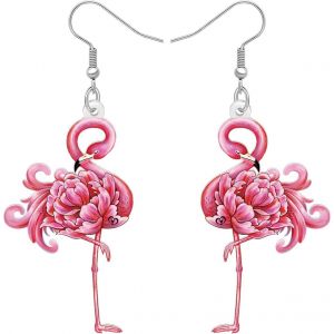 Kal-Jolies Boucles D'oreilles Pendantes Roses Tropicales Cocktail Flamand &Eacute;t&eacute; Plage F&ecirc;te Bijoux Acier Inoxydable Crochet De Poisson Cadeaux Pour Femmes Filles Nouveaut&eacute; Hypoallerg&eacute;nique Accessoires - Neuf