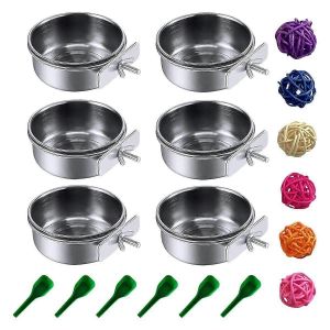 6 Pièces En Acier Inoxydable Mangeur D'oiseaux Tasses De Plat,Mangeoire De Perroquet Perruche Nourriture Bols D'eau Avec Pince - Neuf
