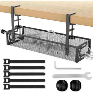 Compartiment de gestion des c&acirc;bles sous le bureau, panier pour g&eacute;rer les c&acirc;bles et les multiprises, pas de perceuse, pas de dommages au bureau, bac &agrave; c&acirc;bles pour bureau, caf&eacute;s Internet, maison, noir - Neuf