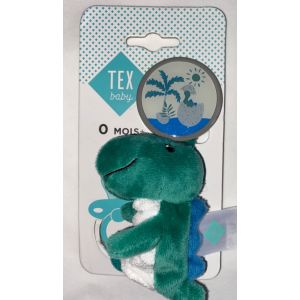 Porte Tétine Doudou Dinosaure Vert Tex Baby Jouet Attache Sucette Naissance Dino - Neuf
