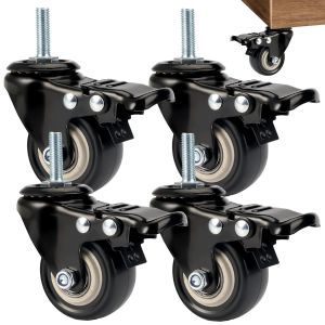 4 Pièces Roulettes Pivotantes Tige Fileté M8x25mm, Roulettes pour Meubles Lourd 50mm, Roulettes Pivotantes avec Frein, Roulettes Silencieuses pour Meubles, pour Appareils Meubles, Capacité 210kg - Neuf