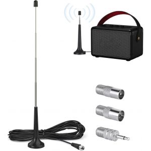 Antenne Radio FM Dab Interieur Télescopique avec Base Magnétique, Compatible avec Récepteurs Stéréo, Tuners Radio, Systèmes Hi-FI, Câble d'extension de 3 Mètres, Plug and Play, 3 Adaptateur, 75 Ohm - Neuf