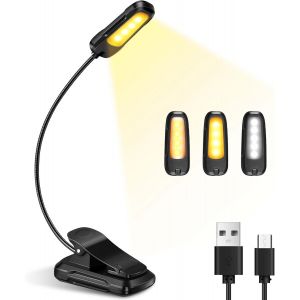 Kalanka-Lampe De Lecture Pour Livre, Liseuse Led Rechargeable, 3 Modes De Luminosité X 3 Couleurs (Blanc/Chaud/Blanc Chaud), 360°Cou Flexible, Lampe Liseuse Pour Lire Des Livres Au Lit, Voyage - Neuf