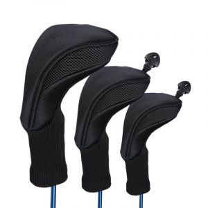 Lot De 3 Couvre-Têtes De Club De Golf Noirs, Pour Driver À Long Cou Et Bois De Parcours - Neuf