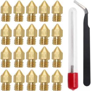 20PCS 0.4mm 3D Imprimante Buse,MK8 Extrudeuse Buse,pour MK8 Makerbot Anet A8 et CR- 10 Imprimante. (5 aiguilles de nettoyage pour buses+Pinces Antistatiques) - Neuf