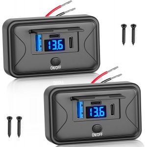 Lot De 2 Prise Usb C 12 V Pour Camping-Car Dual 36 W Pd Et Qc 18 W Usb Multi Port Chargeur Prises Charge Rapide Avec Interrupteur Voltm&egrave;tre Pour 12 V/24 V Bateaux, Moto, Camions, Golf - Neuf