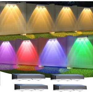 Lampe Solaire Exterieur,Lot De 4 Lampes Solaires D'ext&eacute;rieur, Blanc Chaud, Blanc Froid,Rgb Applique Murale Solaire Pour Ext&eacute;rieur,12 Modes D'&eacute;clairage &Eacute;tanche Ip67 Pour Jardin, Garage - Neuf
