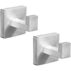 Lot de 2 Crochet Salle de Bain Argent&eacute;, Pat&egrave;re Salle de Bain Acier Inoxydable, Porte-Serviette Carr&eacute; pour Cuisine, Chambre - Neuf