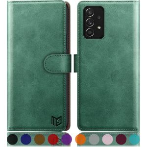 JGD-Coque pour Samsung Galaxy A52/A52S [RFID Blocage] [Magnetique Protection] Fentes pour Cartes Protection Etui Housse Premium en Cuir PU, Samsung A52 5G/A52S Etui Portefeuille Vert Clair - Neuf