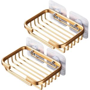 Porte-savon de douche 2 pièces, support de vaisselle solide, porte-savon mural en métal antirouille avec drain, porte-savon pour barre de douche, porte-savon, porte-savon de douche pour la maison - Neuf