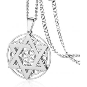 Kal-Collier Hexagramme Fleur De Vie Pour Femmes Hommes Collier Étoile Juive Pendentif Géométrie Sacrée Mandala Bijoux Cadeau - Neuf