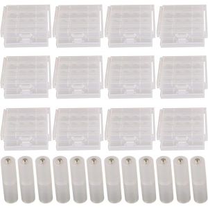 12Pcs Bo&icirc;te &agrave; Piles en Plastique(4 Cellules), Bo&icirc;te de Rangement pour Piles, Bo&icirc;te &agrave; Piles pour AA et AAA + 12Pcs Convertisseur d'adaptateur de Batterie de AAA a AA - Neuf