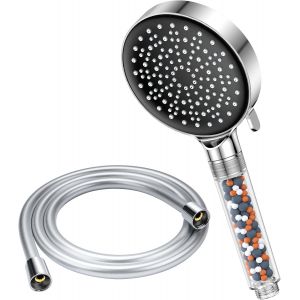 Pommeau de douche haute pression avec tuyau de 1,5 m - Pommeau de douche puissant pour filtre &agrave; eau dure basse pression - Tuyau de douche et pommeau de douche &eacute;conomiseur d'eau - 6 modes - - Neuf