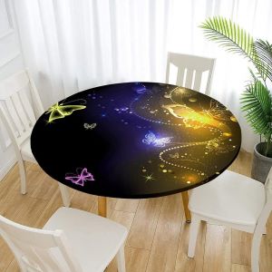 Sjzg-Nappe Ronde Anti Taches, Imprim&eacute; Papillon Nappe De Table Avec Bord &Eacute;lastique Ajust&eacute;e, Imperm&eacute;able Polyester Couverture De Table De Pour Cuisine Jardin F&ecirc;te (Dor&eacute;,Diam&egrave;tre 180cm) - Neuf