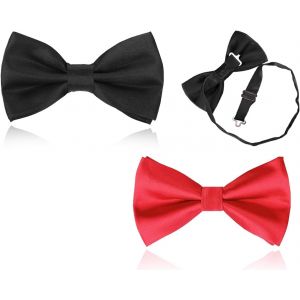 2 Pack Men's Bow Ties Classic Formal Adjustable Solid Pre-Tied Bridesmaid Groom Wedding Tuxedo Party Costume Accessories (Black&red),Black And Red,One Size - Neuf