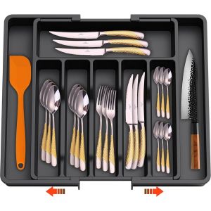 Eryi-Daffodily® Organisateur De Tiroir Réglable Pour La Cuisine - Rangement Et Organisation De Cuisine, Rangement Cuisine, Idéal Pour Vos Couverts De Table Range Couvert (Noir) - Neuf