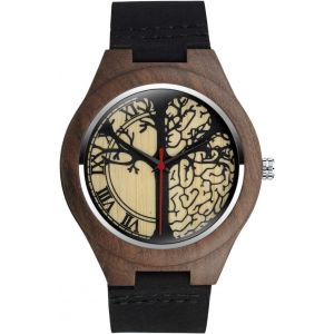 Eryi-Montre À Quartz En Bois De Bambou, Montres En Bois Pour Homme Femme, Montre En Bois Naturel À Motif Arbre De La Vie, Bracelet En Cuir, Cadran De Chiffres Romains, Montre Décontractée Décorative - Neuf
