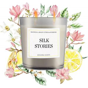 Bougie Parfum&eacute;e De Qualit&eacute; Sup&eacute;rieure-Contient Des Huiles Naturelles-Bougie Parfum&eacute;e En Verre (Silk Stories) - Neuf