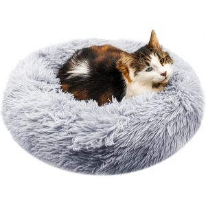 Panier Pour Chat, Chien &Oslash;50 X H15 Cm U2013 Lit Rond Moelleux, Coussin Amovible Lavable, Base Antid&eacute;rapante U2013 Gris Ombr&eacute; (Xs) - Neuf