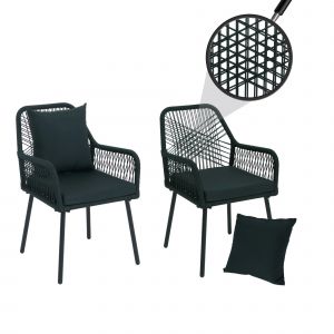 Lot De 2 Chaises De Jardin Hwc-O12, Coussins D'assise/De Dossier D'ext&eacute;rieur, Tressage En Corde D'aluminiumVert, Rev&ecirc;tement Vert - Neuf