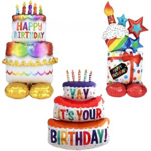 ChicSlick-Pack De 3 Ballons En Forme De Gâteau D'Anniversaire, Ballons De Décoration De Fête D'Anniversaire, Décoration De Scène De Fête, Ballons Mignons Et Intéressants[X1856] - Neuf