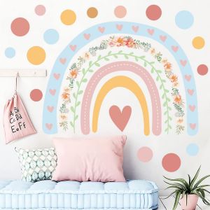 ERYI-Stickers Muraux Grand Arc En Ciel Autocollants Muraux Fleurs Arc En Ciel Colorées Sticker Mural Point Boho Amovible Stickers Pour Chambre De Fille Pépinière D'Enfant Le Salon Décoration Murale - Neuf