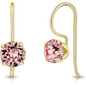 Kal-® Boucles D'oreilles À Crochet En Argent Fin 925 Plaqué Or Jaune Et Cristaux De Swarovski® Elements Ronds - Diamètre: 6 Mm - Neuf