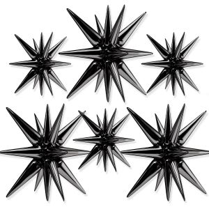 Cauc-Ballons &Eacute;toiles Noires 6 Pcs, Ballons Starburst 14 Pointes, Ballons Explosion &Eacute;toile 22 & 22 Pouces Avec Ruban, Ballons Feuille &Eacute;toile Pointue, Grands Ballons Mylar Pour D&eacute;corations De F&ecirc;te - Neuf