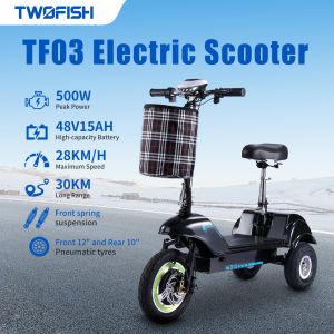 Twofish Tf03 Trottinette &Eacute;lectrique Avec Si&egrave;ge Amovible, Moteur 350 W, Batterie 48 V 15 Ah, Pneus Avant 12 Pouces Et Arri&egrave;re 10 Pouces, Vitesse Maximale 28 Km/H, Autonomie 30 Km - Neuf