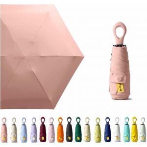 Mini Parapluie De Voyage Avec Poign&eacute;e En Anneau Et Couche De Rev&ecirc;tement En Tissu Bloquant/Protection Uv Upf 50 99,9 % Compact Pliable Parapluie Parapluie L&eacute;ger Petit Sac &Agrave; Dos Portable/Pluie - Neuf