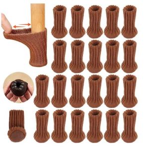 Lot De 24 Prot&egrave;ge-Pieds De Chaise Tricot&eacute;s Pour Parquets, Double &Eacute;paisseur, Antid&eacute;rapants Gr&acirc;ce &Agrave; Leur Base En Feutre Et Leur Silicone Int&eacute;gr&eacute;, Haute &Eacute;lasticit&eacute;, Prot&egrave;gent Des Rayures Et R&eacute;duisent Le Bruit, Marron. - Neuf