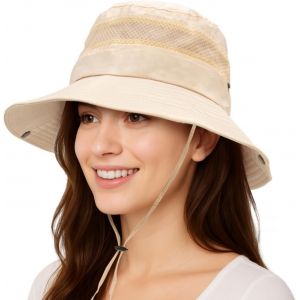 Chapeau De Soleil Safari Pour Femme-Protection Uv-Avec Chapeau De Soleil Pliable Et Maille Respirante-Sangle De Menton Réglable-Large Bord-Chapeau D'été Pour Le Camping,La Pêche,Les - Neuf