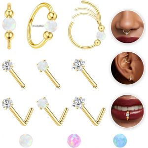 Kal-Piercing Nez Acier Chirurgical Piercing Nez Anneau Or Argent Cz L Piercing Nasal Opale Septum Tragus Daith Conch Cartilage Boucle D'oreille Bijoux Pour Femmes - Neuf
