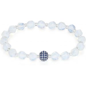 Kal-Femmes Bracelet En Perles Fait Main Bracelet Extensible En Pierre Naturelle 8mm Perles De Zircone Pavée Authentiques Diamant Bleu Boules De Platine 18k Cristaux - Neuf