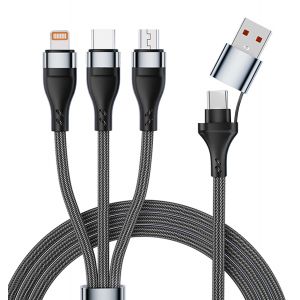 TRAHOO-C&acirc;ble de chargeur multi, c&acirc;ble de charge rapide USB A/USB C 5 en 1 avec connecteur iPone/Micro/Type C, pour iPhone, Samsung Galaxy, Casques, banque d'alimentation, cam&eacute;ra, c&acirc;ble tress&eacute; en nylo - Neuf