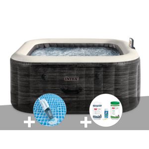Kit spa gonflable Intex PureSpa Ardoise carr&eacute; Bulles 4 places + Aspirateur + Kit de traitement brome - Neuf