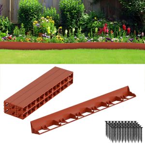 Bordure De Pelouse En Plastique Bordure De Jardin D&eacute;corative De Jardin 48m Avec 200 Piquets D'ancrage Marron - Neuf