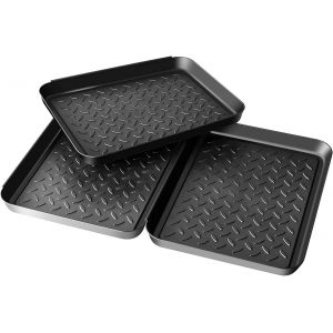 KGABERY-Lot De 3 Bac À Chaussures Plastique Porte Chaussures Multi-Usages Plateau Égouttoir À Bord Surélevé Empilable 35x27x3 Cm Noir Bac D'Égouttement Pour Pot De Fleur Gamelle - Neuf