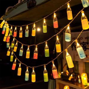 KAL-Guirlande Lumineuse Led Avec Design Bouteille - 1,5 M - 10 Led - Fonctionne Avec Piles - Décoration D'Été Pour Bar, Fête, Mariage, Jardin, Bistrots, Intérieur Et Extérieur - Neuf